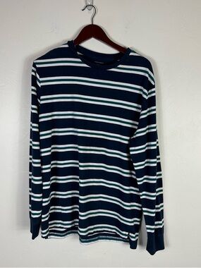 No Boundaries Navy, White & Teal Striped Long-Sleeve Shirt L
